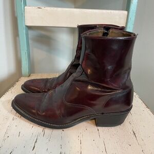 VTG Acme 4448 Mens Burgundy Leather Western Side Zip Ankle Boots 9.5D USA